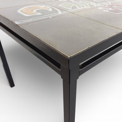 Vallauris Ceramic Coffee Table – Vintage 1970s Mid Century Black Metal Frame
