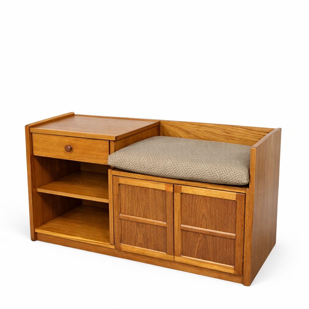 Teak Telephone Bench – Mid Century Vintage Hallway Seat With Storage Drawer