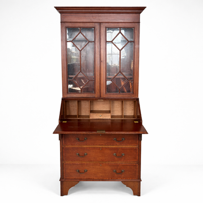 Antique Edwardian Mahogany Glazed Bureau Bookcase