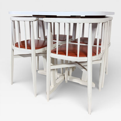 Vintage Thonet Nesting Dining Table with Four Chairs – White Bentwood, Mid-Century Design — view 4