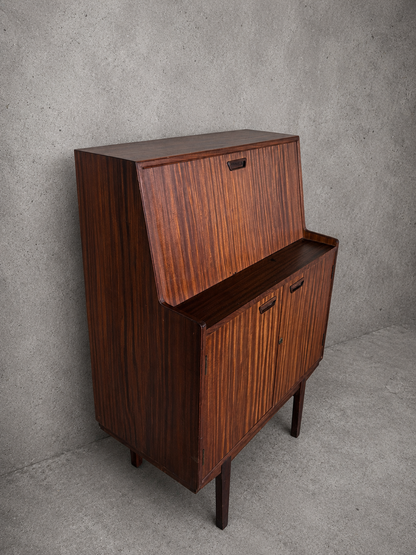 Mid Century Walnut & Teak Bureau Desk Cabinet