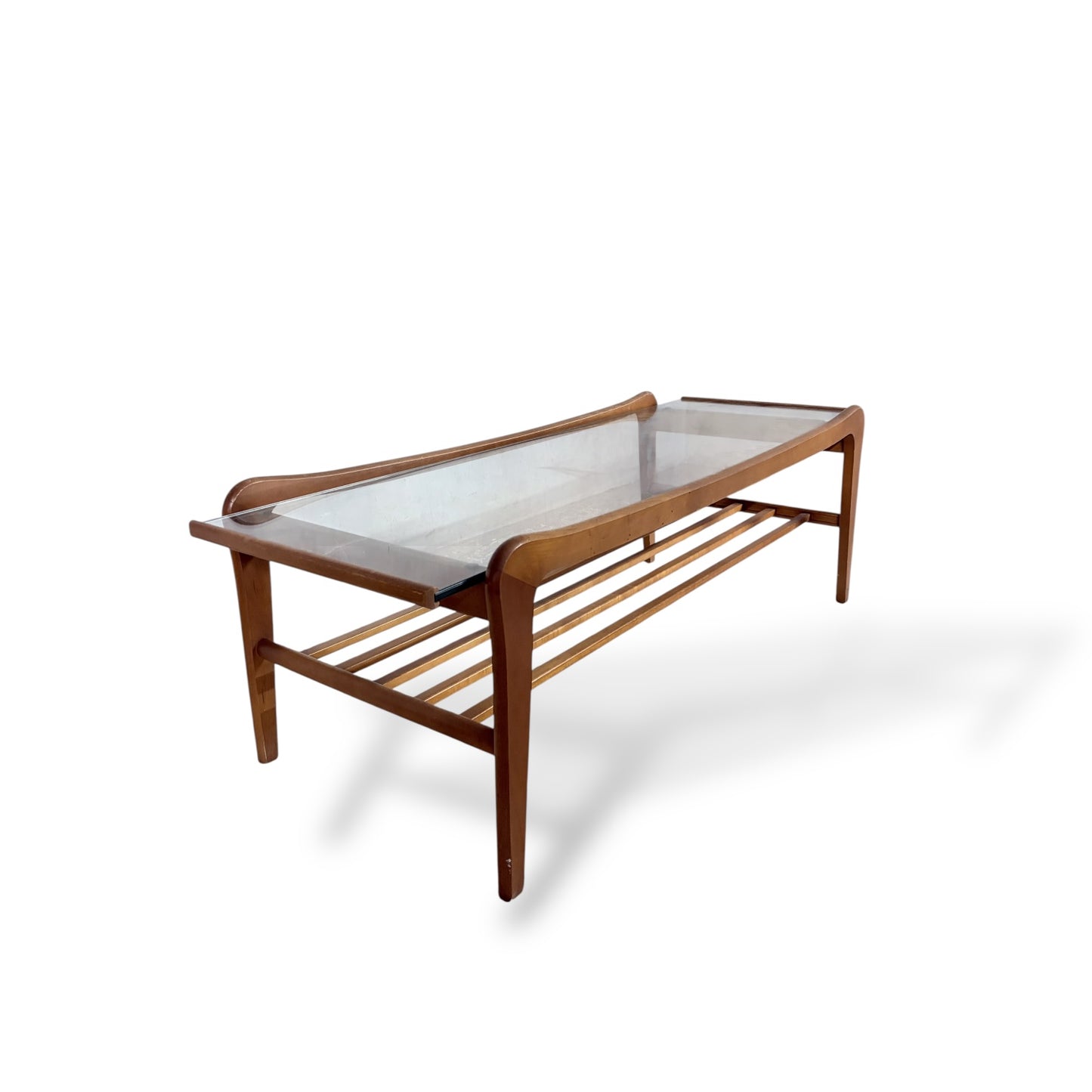 G Plan Glass and Teak Curved Coffee Table — view 7