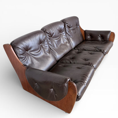 Vintage G Plan Saddleback Brown Leather Three-Seater Sofa