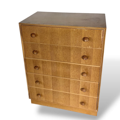 Mid-Century Meredew Oak Tallboy Chest of Drawers — view 6