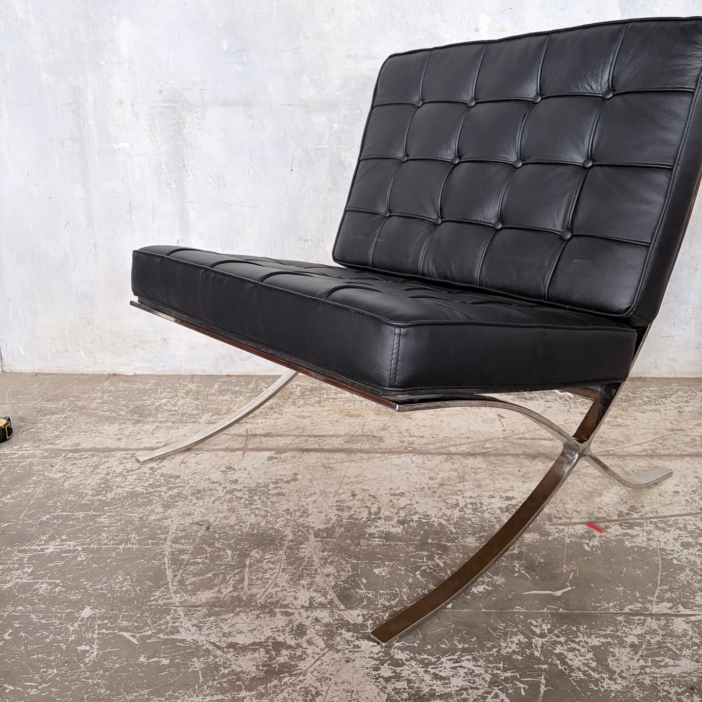 Mid Century Style Black Leather & Chrome Barcelona Chair