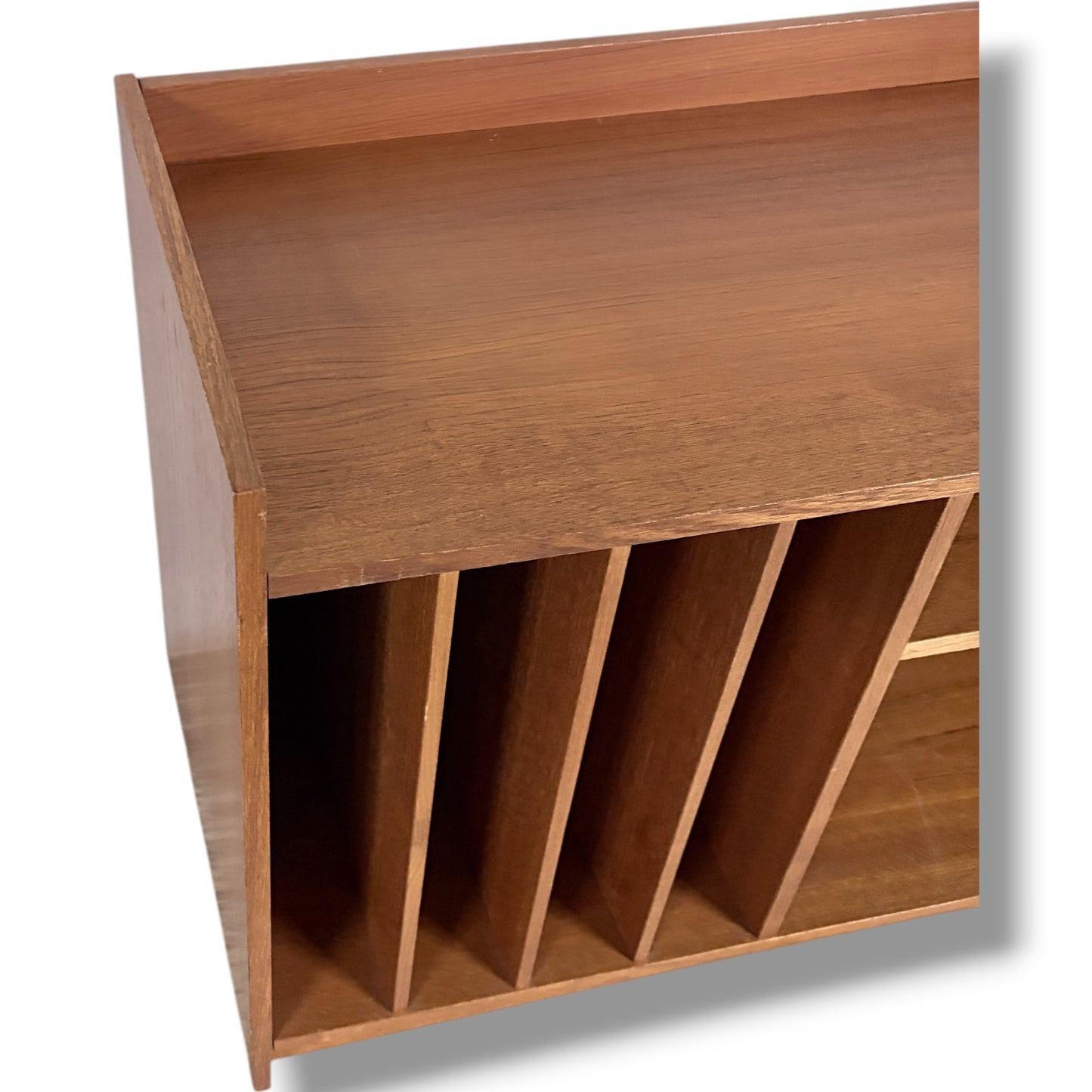 Danish Teak Media Unit – Mid Century Cabinet with Vinyl Storage & Open Shelving