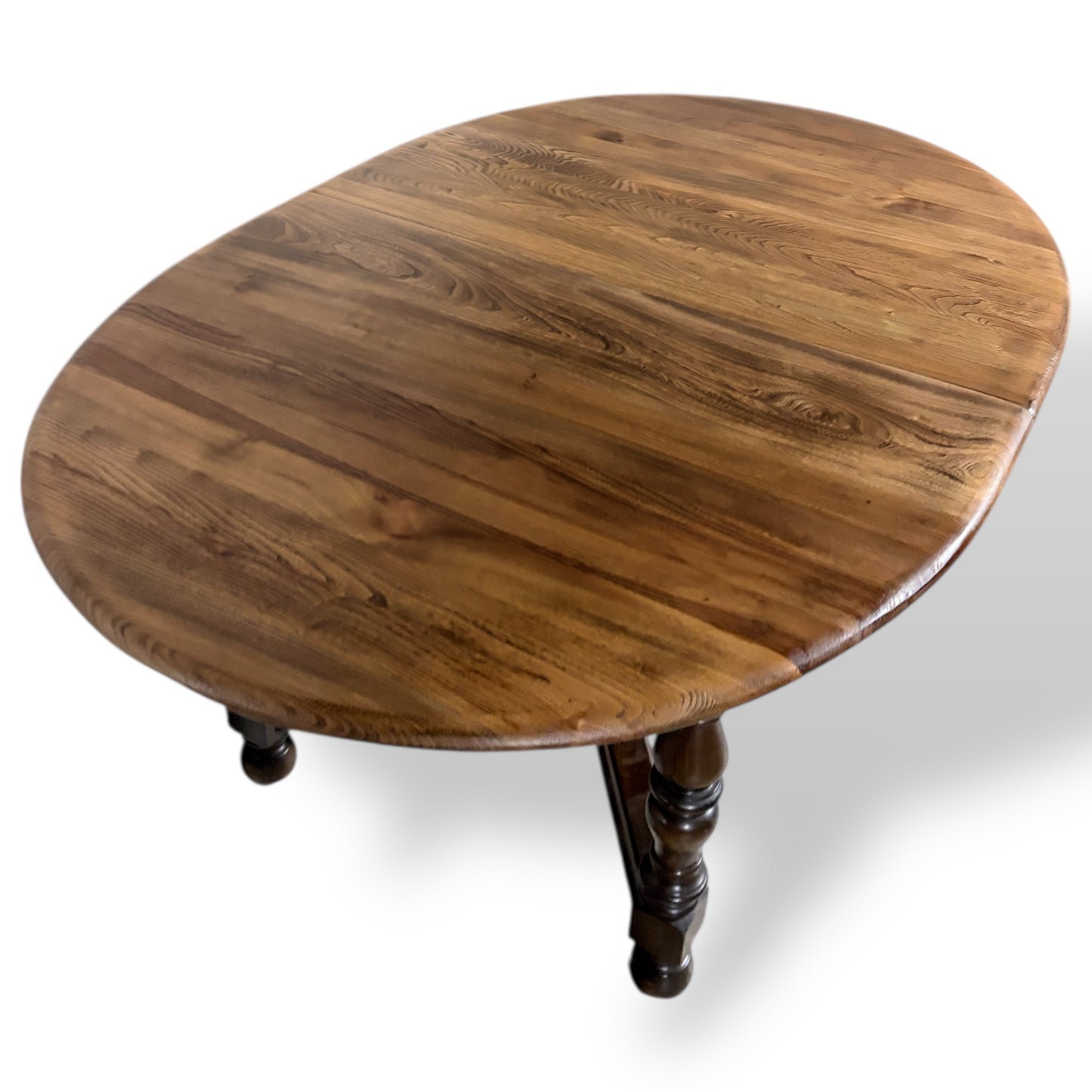 Ercol Extendable Dining Table – Vintage Solid Elm Oval Wooden Table With Cruciform Base