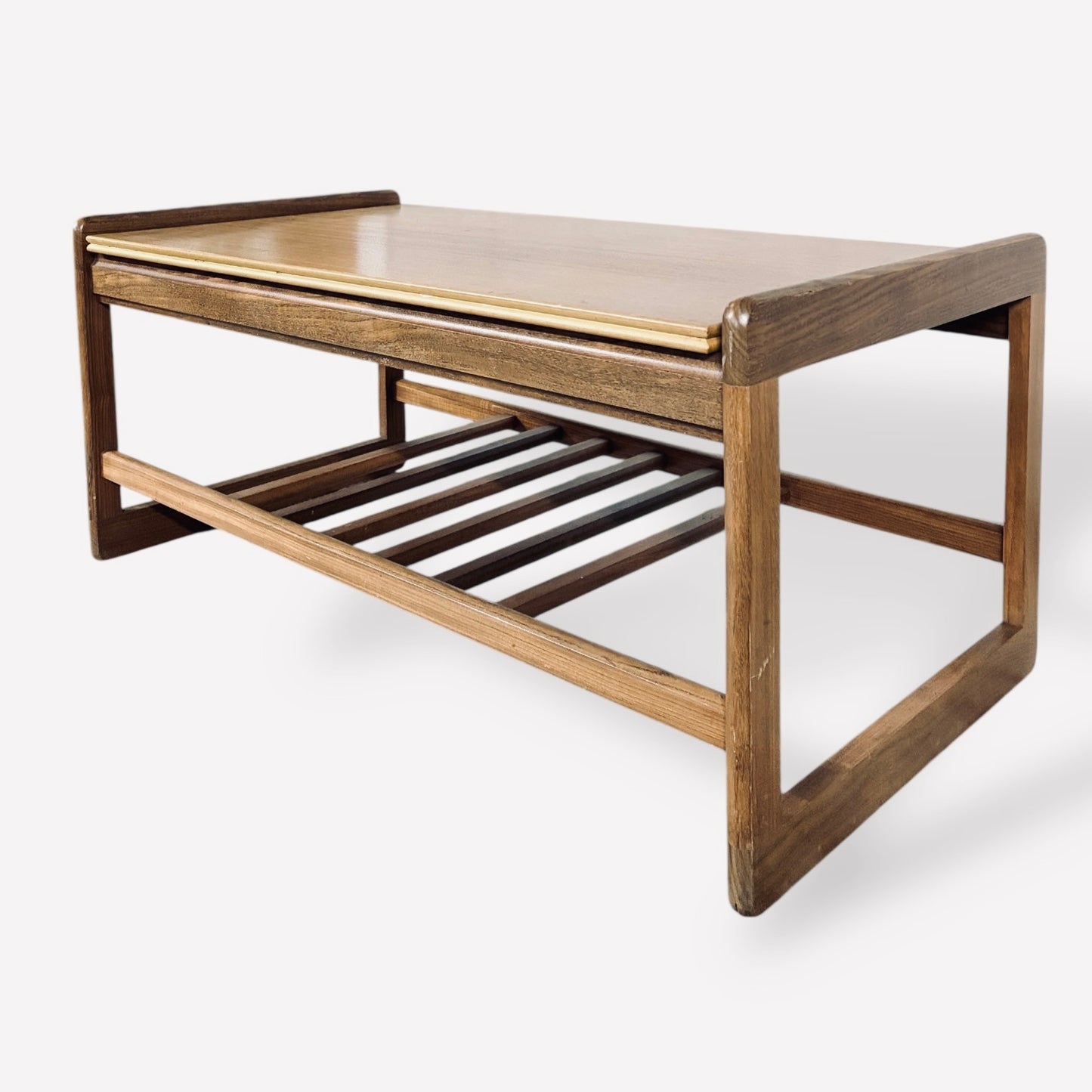 Mid-Century Teak Coffee Table with Magazine Rack | Scandinavian Floating Top Design