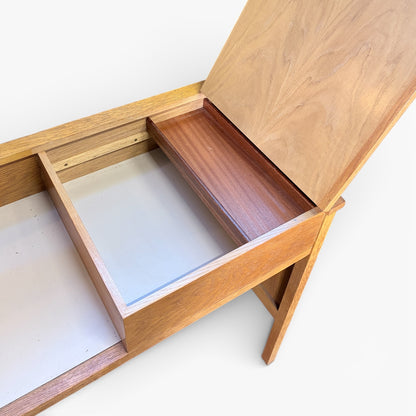 Vintage Dressing Table | Mid Century Furniture - Light Oak Vanity Desk With Hidden Storage