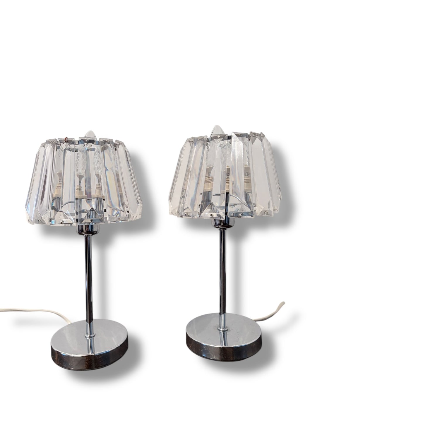 Vintage Chrome Table Lamps with Faceted Acrylic Shades Pair