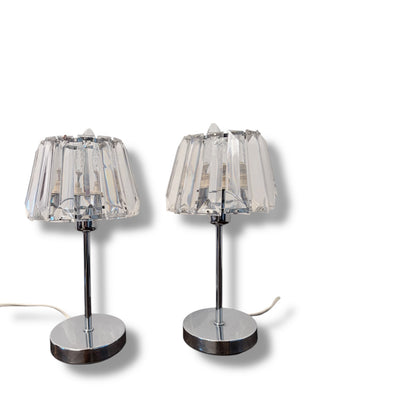 Vintage Chrome Table Lamps with Faceted Acrylic Shades Pair