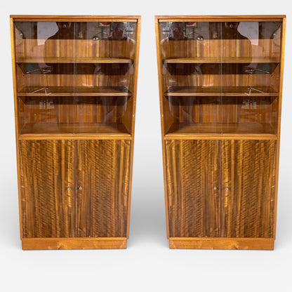 Morris of Glasgow Walnut & Teak Slim Bookcases — Matching Pair