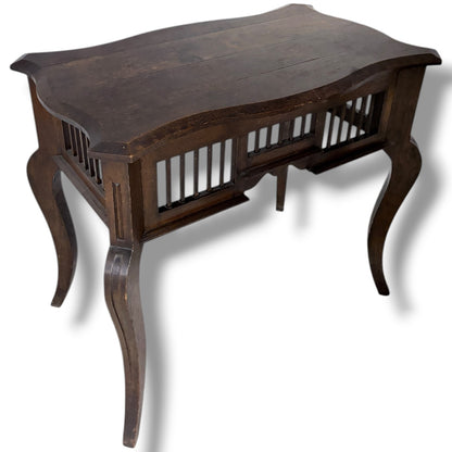 Victorian Side Table – Antique Hall Table With Slatted Side Panels & Cabriole Legs