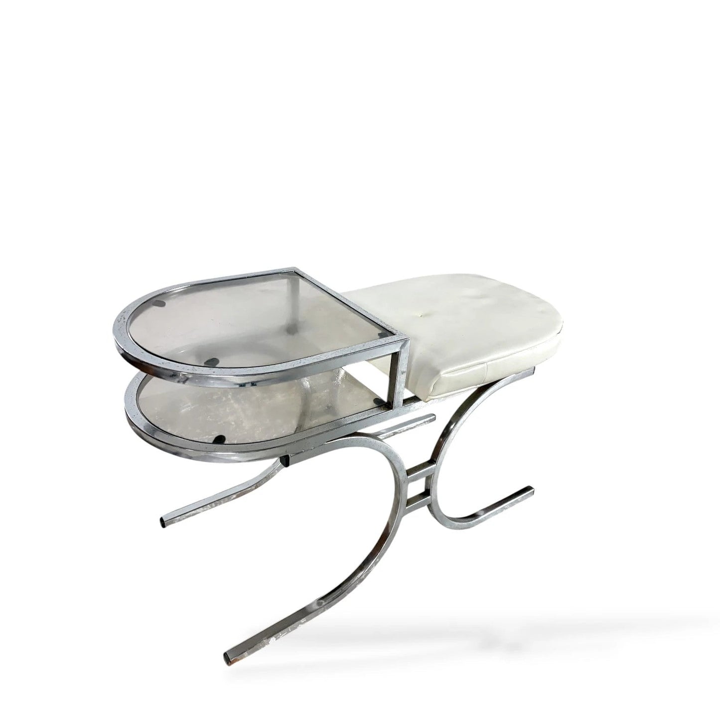 Mid-Century Chrome & Smoked Glass Space Age Telephone Bench