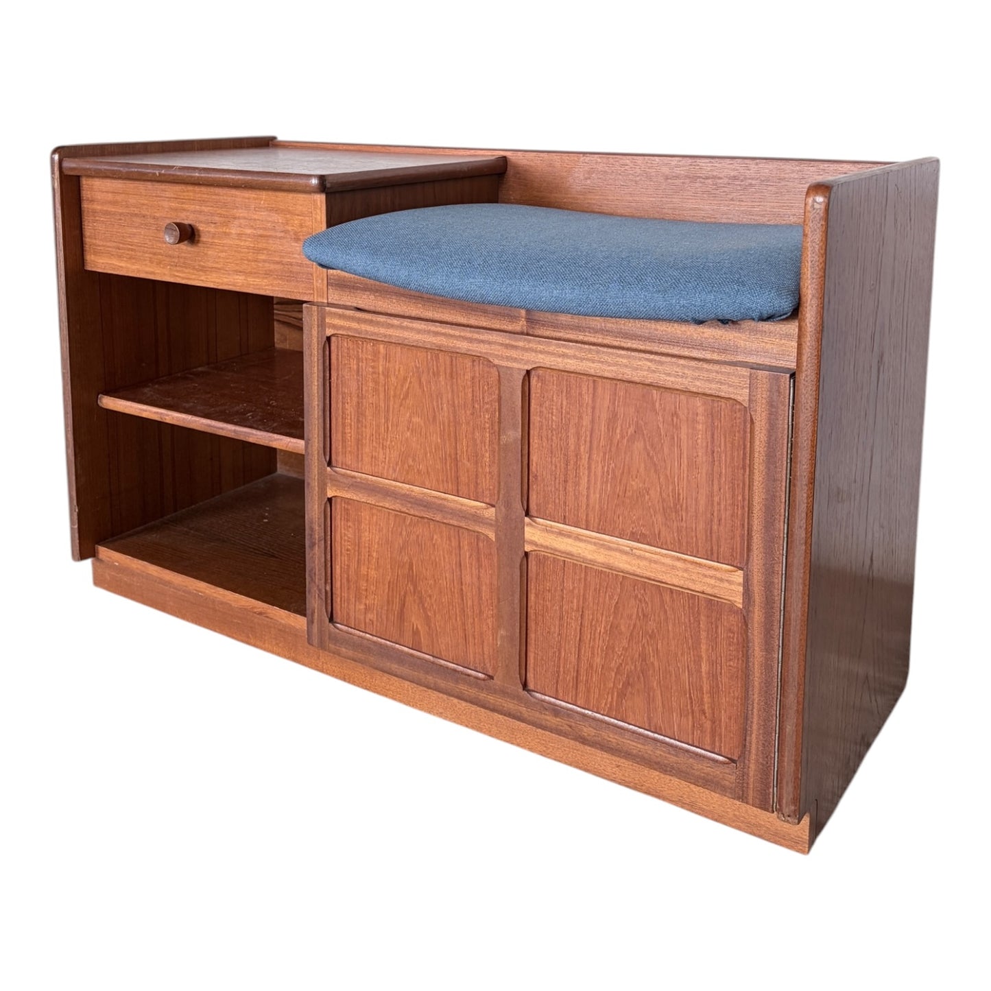 Mid Century Nathan Teak Telephone Bench / Hall Seat – Storage Cabinet with Drawer