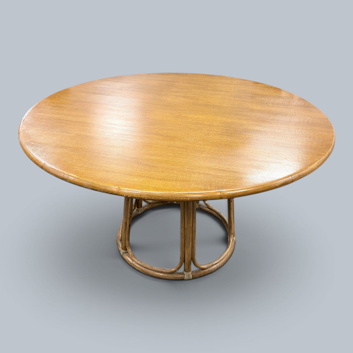 Vintage Italian Bamboo & Oak Round Dining Table with Four Beech & Rattan Chairs