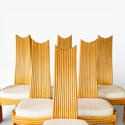 Set of 6 Modernist Tall Back Bamboo Dining Chairs by Arthur Edwards for McGuire