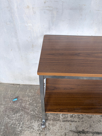 Mid Century Walnut & Chrome Drinks Trolley on Castors