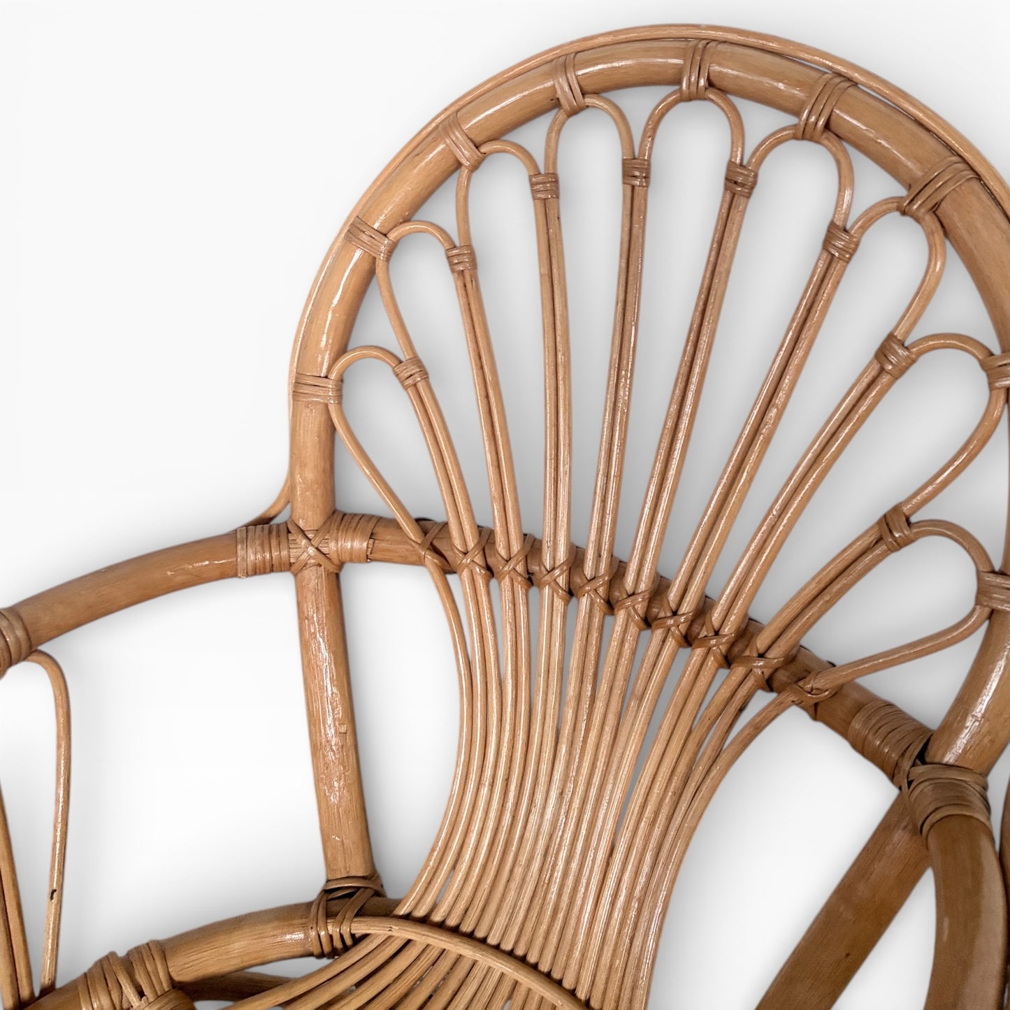 Italian Bamboo Armchair - Mid Century Sculptural Rattan Accent Chair With Curved Armrest