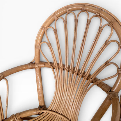 Italian Bamboo Armchair - Mid Century Sculptural Rattan Accent Chair With Curved Armrest