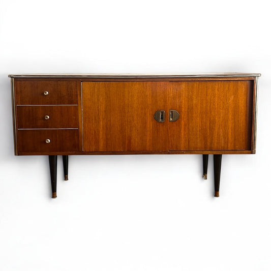 Mid Century Modern Teak Veneer Sliding Doors Sideboard Buffet