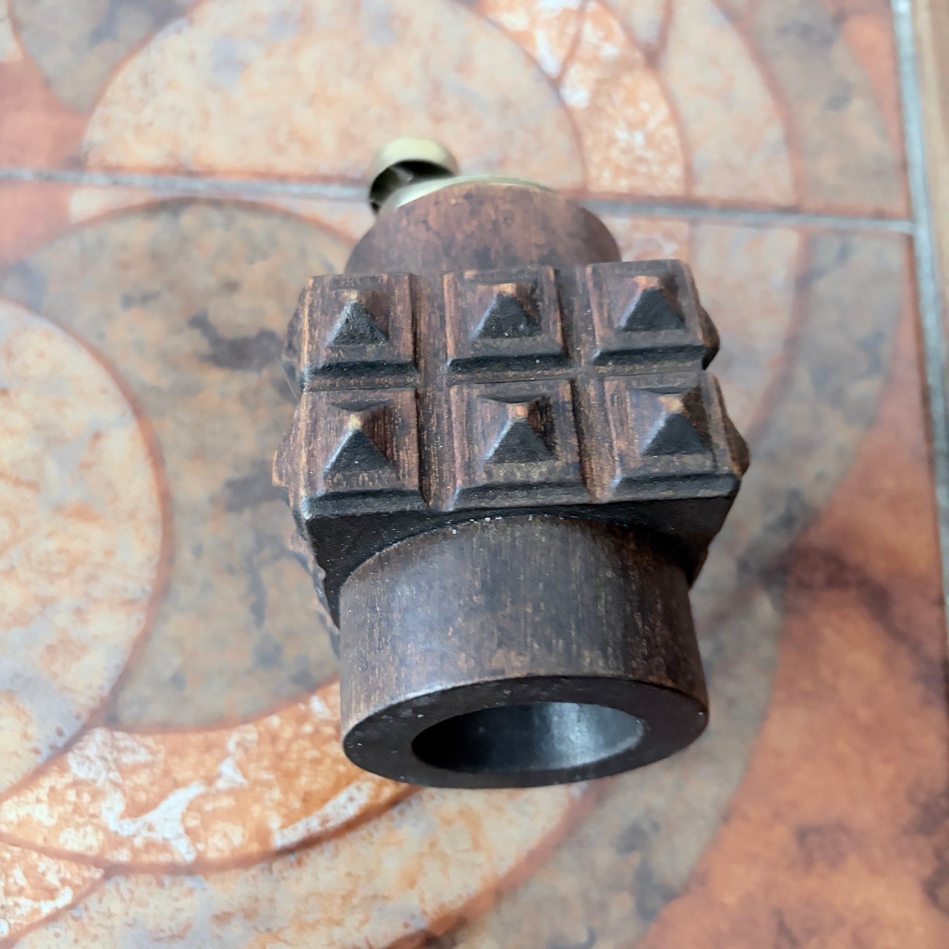 Vintage Brutalist Carved Wood Table Lighter – Mid-Century