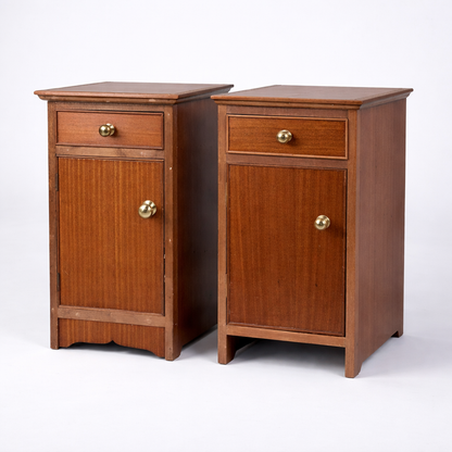 Pair of Mid Century Vintage Bedside Cabinets – Wooden Mismatched Nightstands with Storage