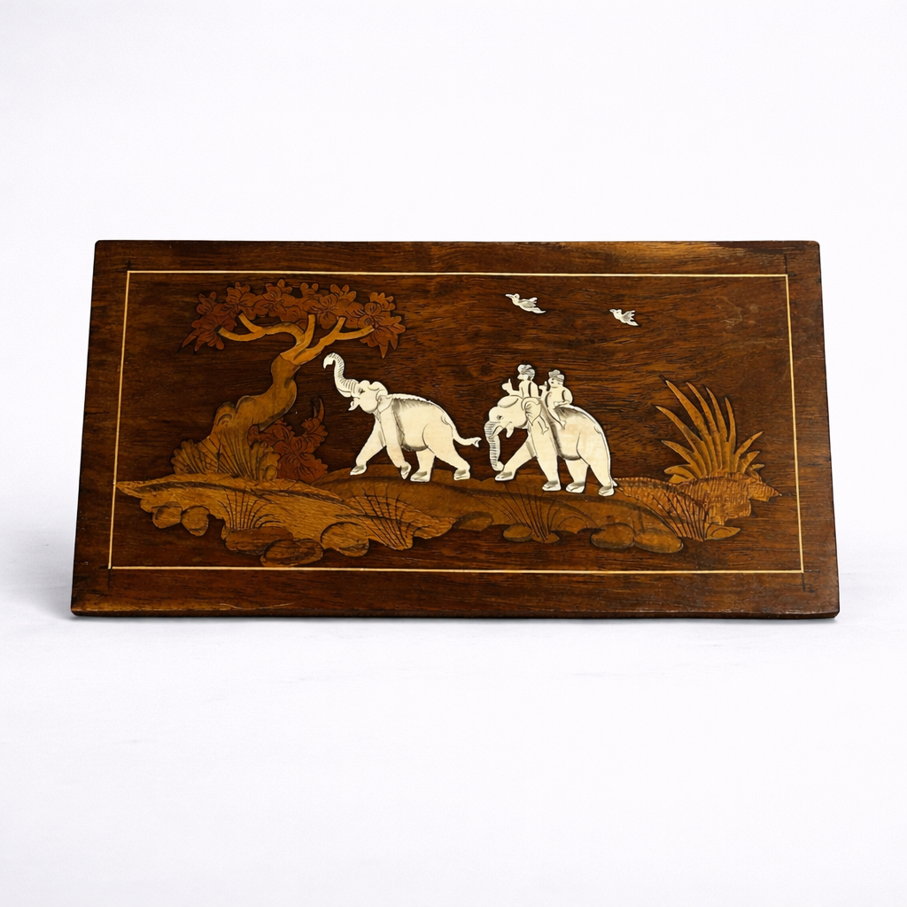 Vintage 1960s Indian Rosewood Inlaid Elephant Wall Panel