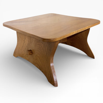 Solid Elm Coffee Table – Mid-Century Square Wood Table With Sculptural Legs