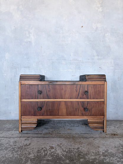 Compact Art Deco Walnut and Oak Chest of Drawers