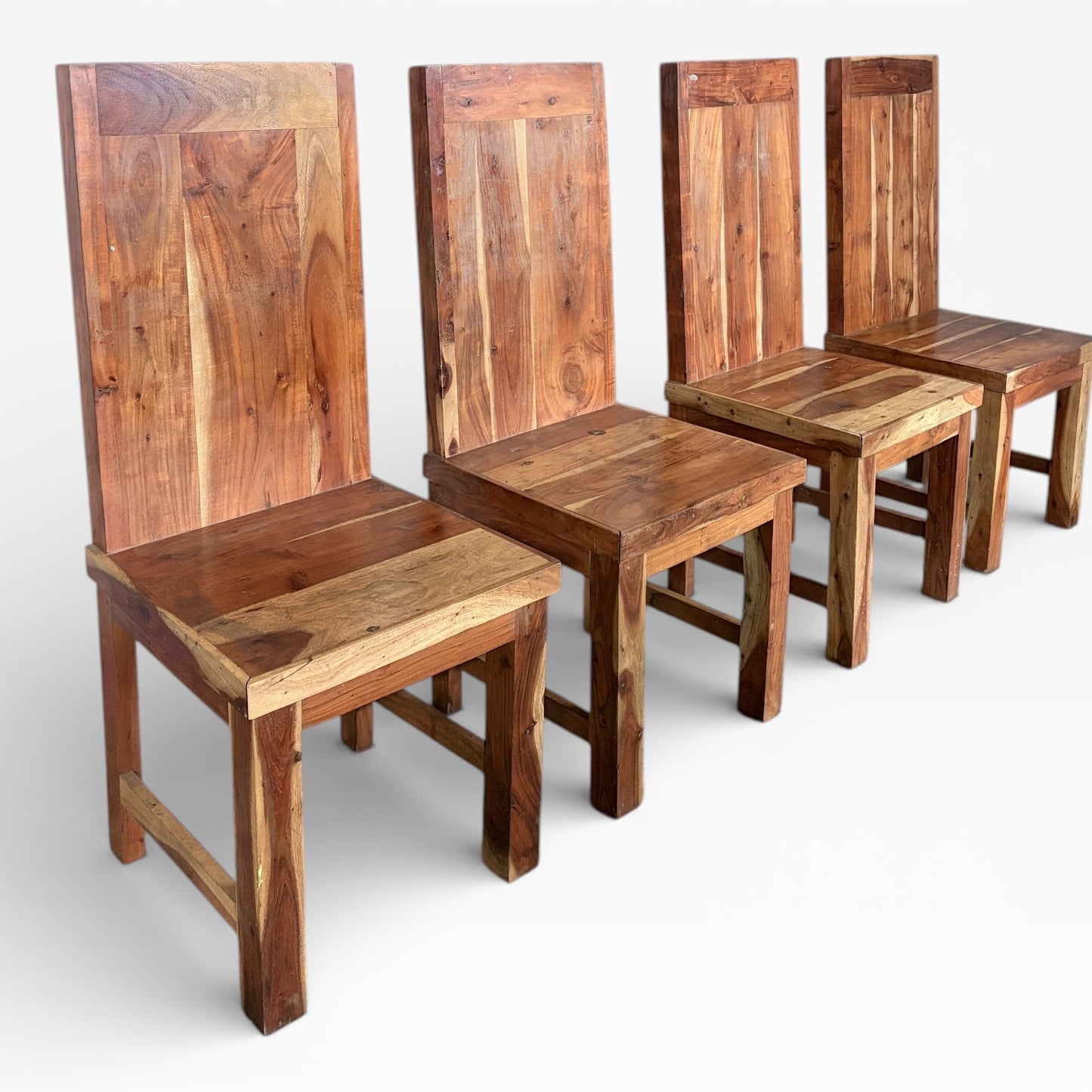 Wood Dining Chairs – Set of Four Solid Acacia & Mango Wood Seats with Tall Backrest