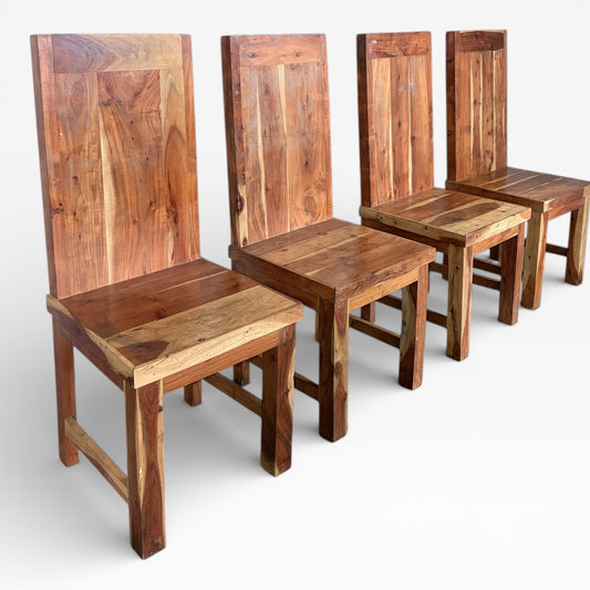 Wood Dining Chairs – Set of Four Solid Acacia & Mango Wood Seats with Tall Backrest