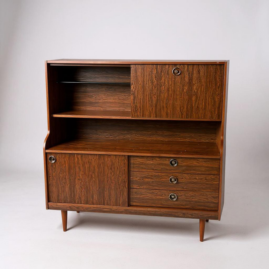 Mid Century Modern Rosewood High Sideboard Drinks Cabinet by Schreiber