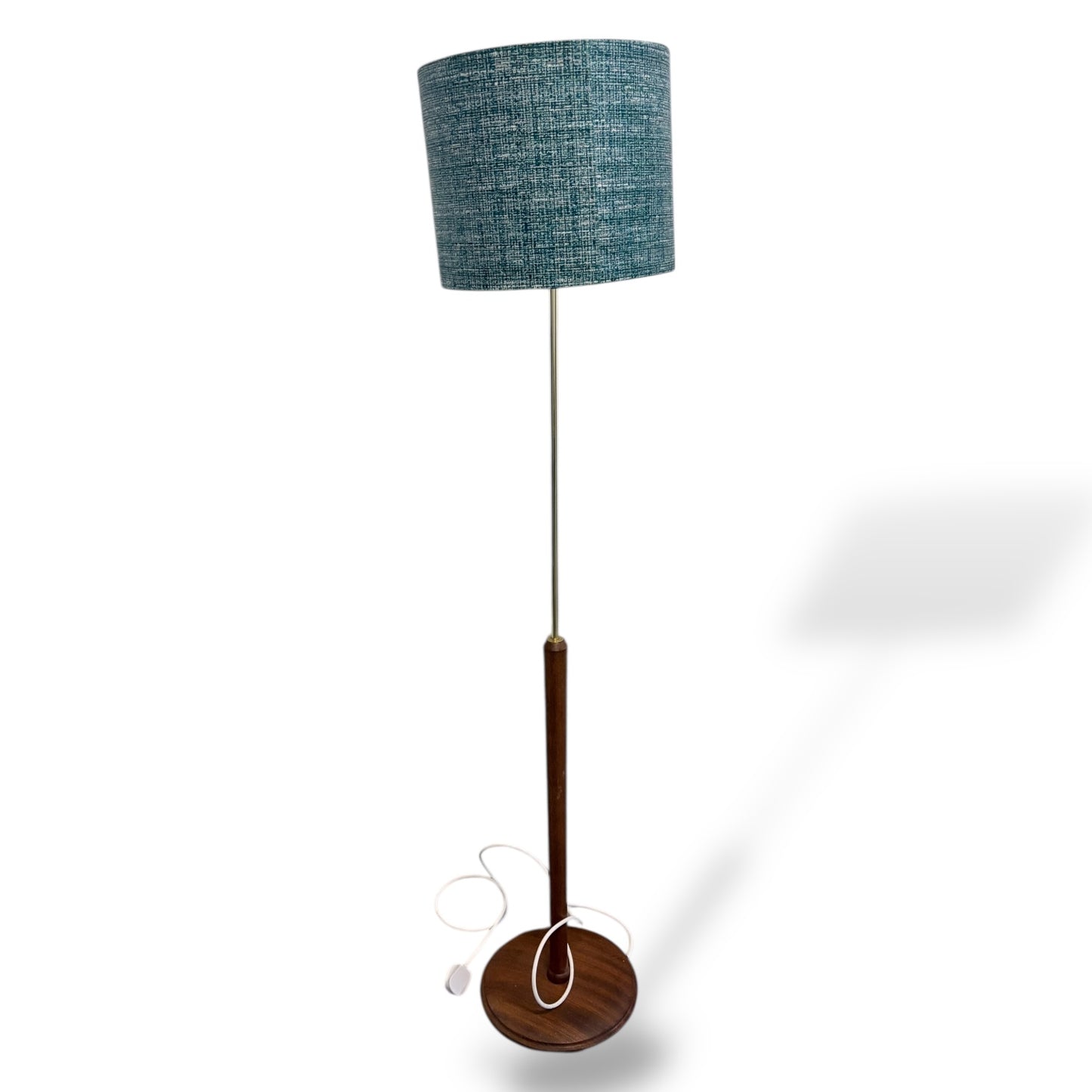 Vintage Teak Mid-Century Standard Floor Lamp with Handmade Fabric Shade — view 2