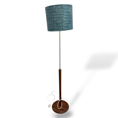 Vintage Teak Mid-Century Standard Floor Lamp with Handmade Fabric Shade — view 2