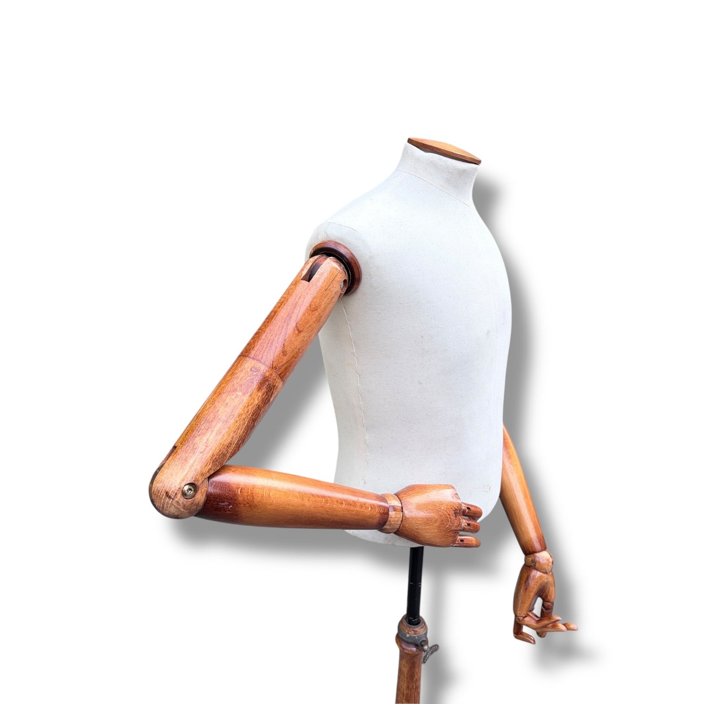Vintage Articulated Wooden Male Mannequin with Adjustable Arms