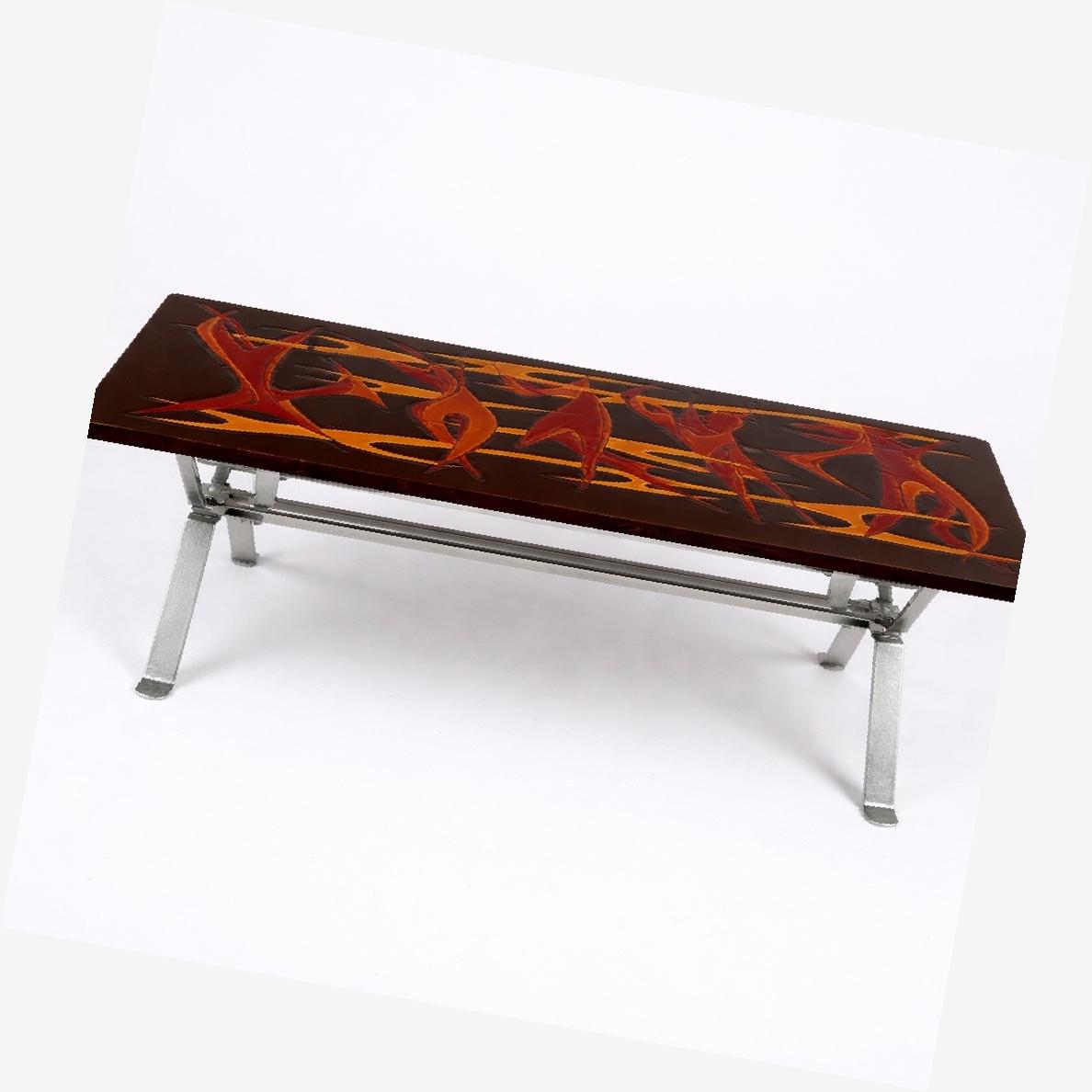 Mid Century Space Age Flames Tabletop & Chrome Coffee Table