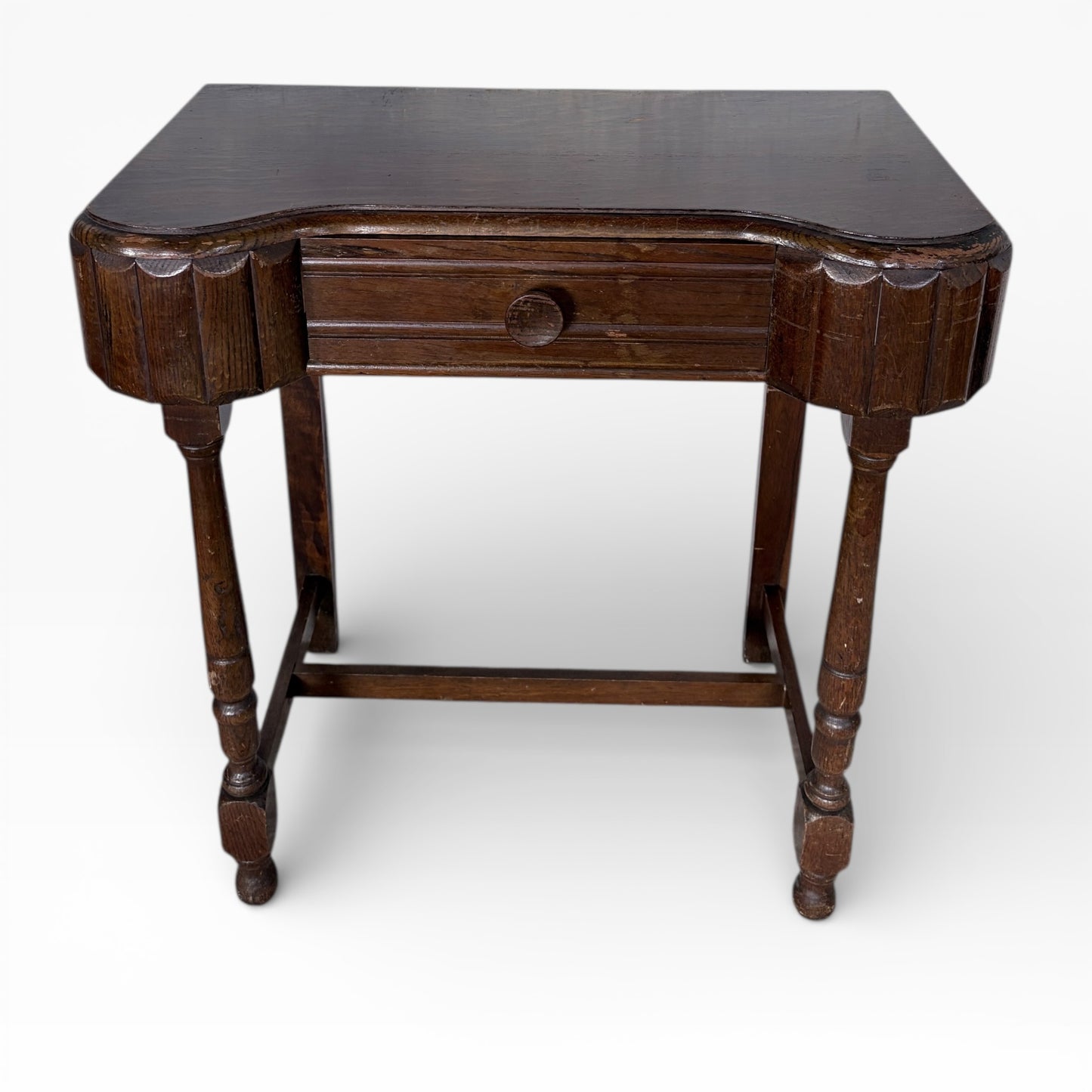 Art Deco Console Table – Solid Oak Vintage Hallway Table with Drawer
