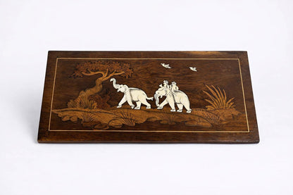 Vintage 1960s Indian Rosewood Inlaid Elephant Wall Panel