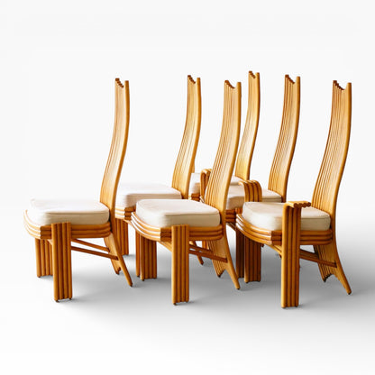 Set of 6 Modernist Tall Back Bamboo Dining Chairs by Arthur Edwards for McGuire