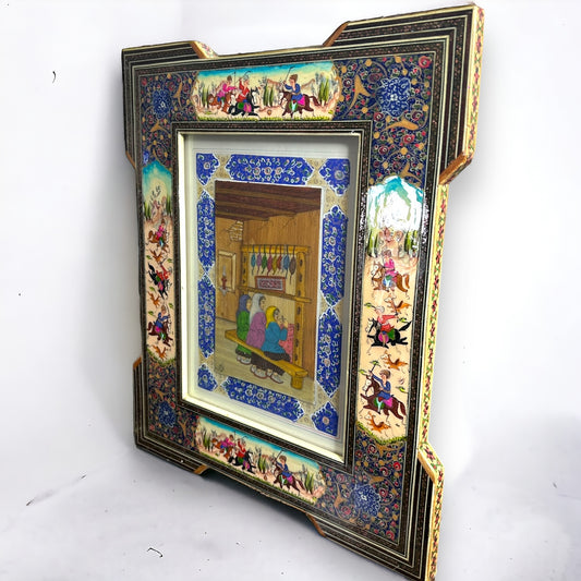 Vintage 1950s Persian Khatam Mosaic Watercolour Painting