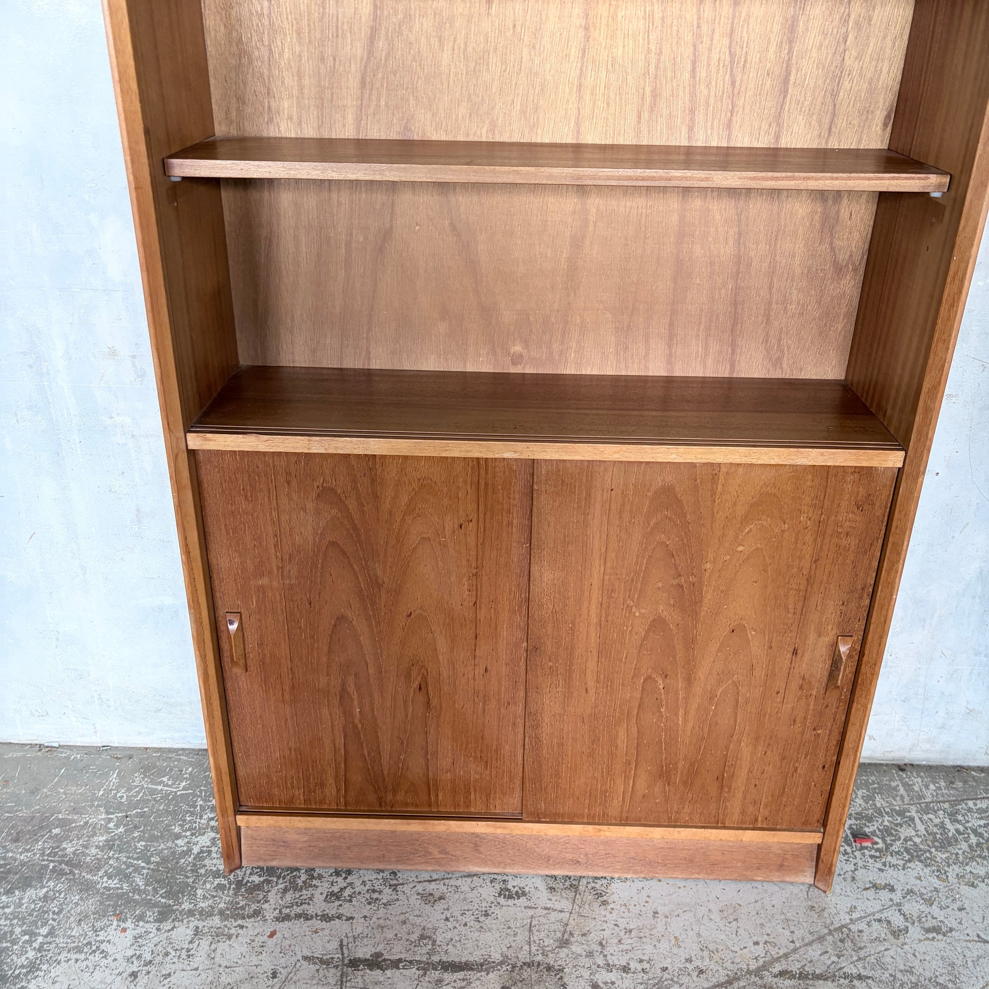 Mid Century Herbert Gibbs Teak Sliding Door Bookcase | Tall Vintage Teak Display