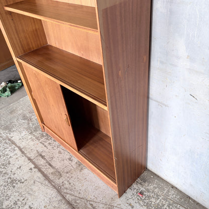 Mid Century Herbert Gibbs Teak Sliding Door Bookcase | Tall Vintage Teak Display