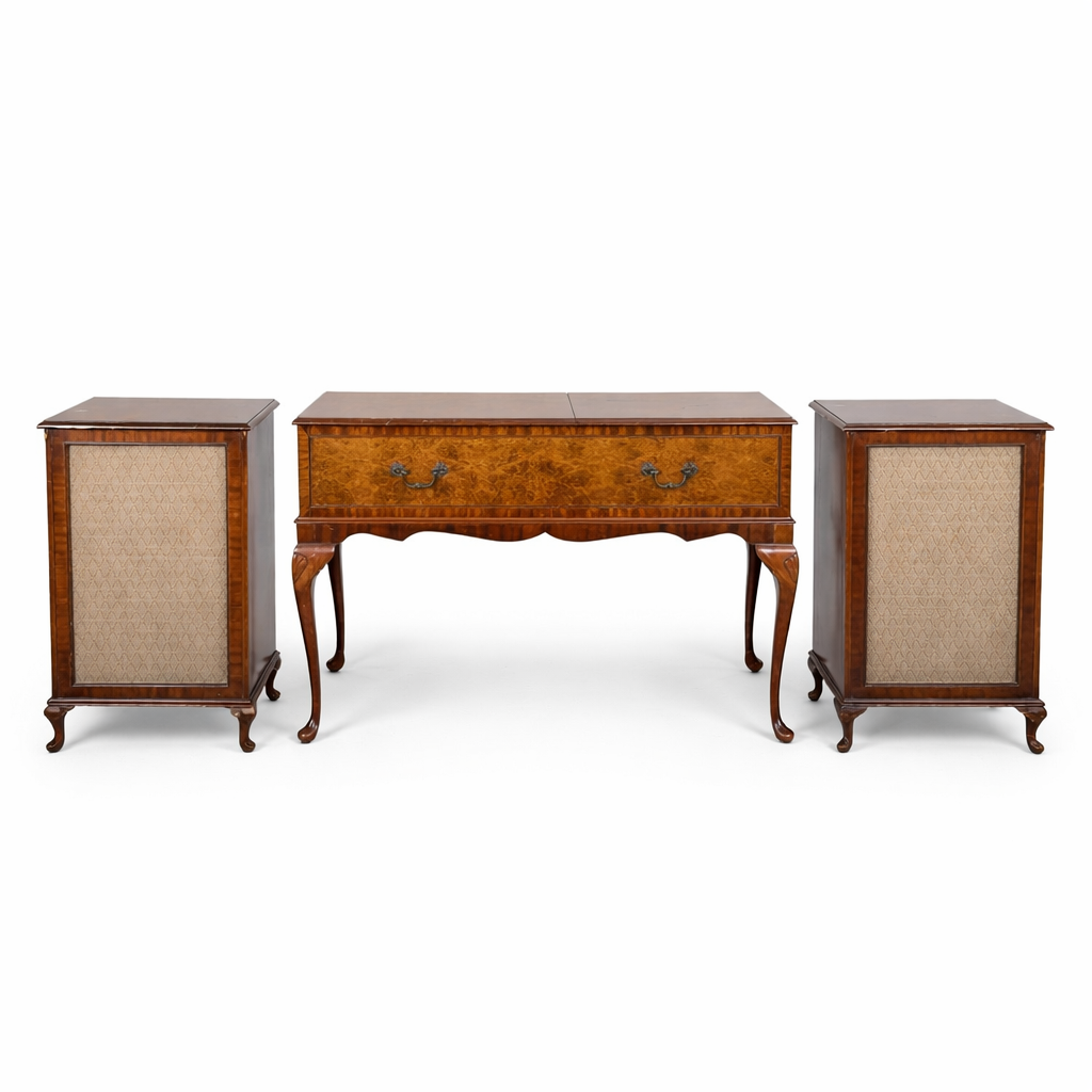 Vintage Dynatron Walnut Radiogram with Matching Stereo Speakers