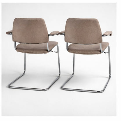 Pair of Mid Century Chrome Cantilever Dining Chairs / Bauhaus Style Stacking Chairs