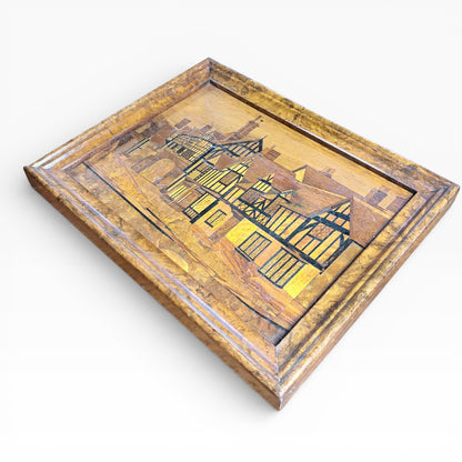 Antique Wood Marquetry Panel with Walnut Frame