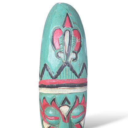 Hand-Carved Totem Sculpture – Vintage Wooden Head, Painted Folk Art Accent