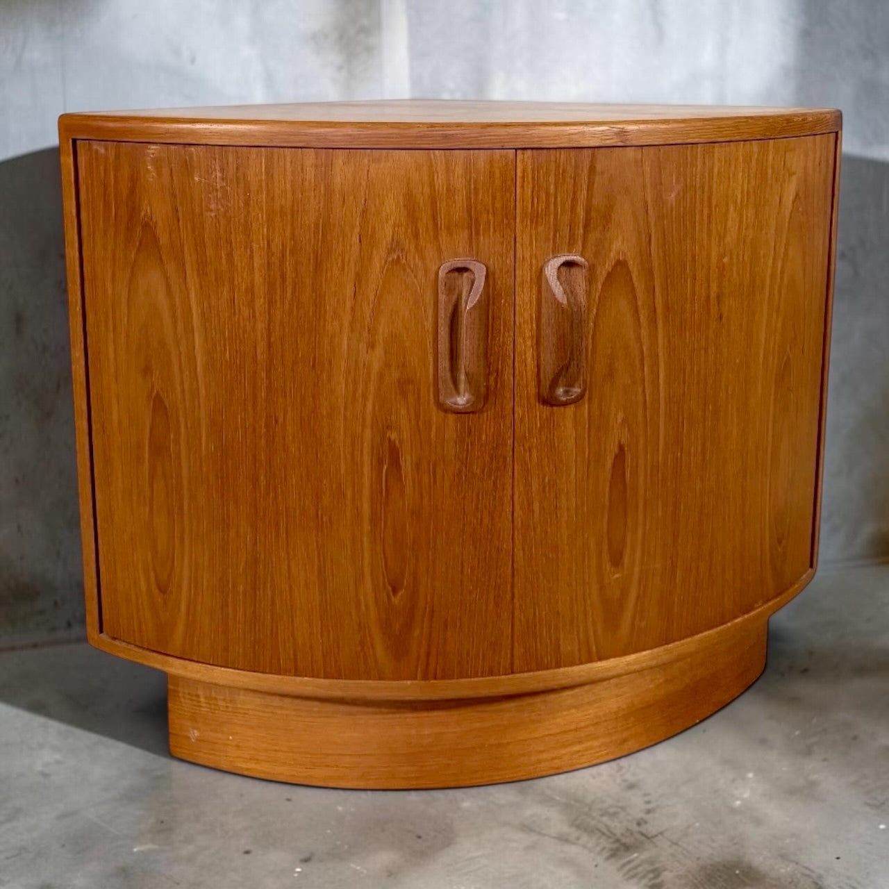Mid Century G Plan Fresco Teak Curved Corner Cabinet