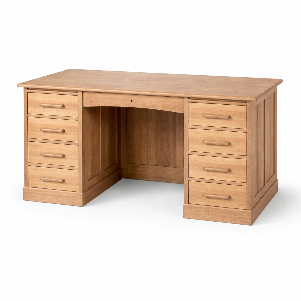 Vintage Pine & Oak Twin Pedestal Desk – 8 Drawer Writing Desk