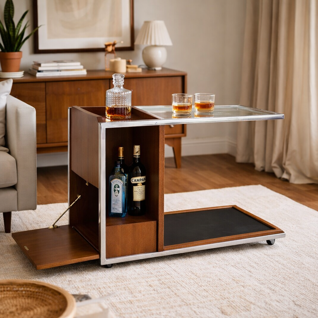 Mid-Century Teak & Chrome Drinks Trolley by Toothill